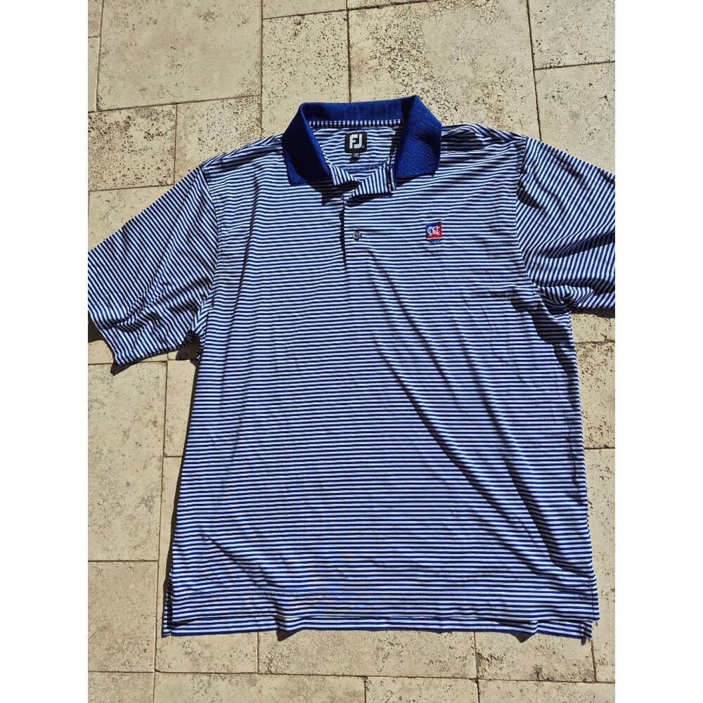 FootJoy XL Blue & White Striped Polo Shirt With Embroidered Logo Mens Golf Appar